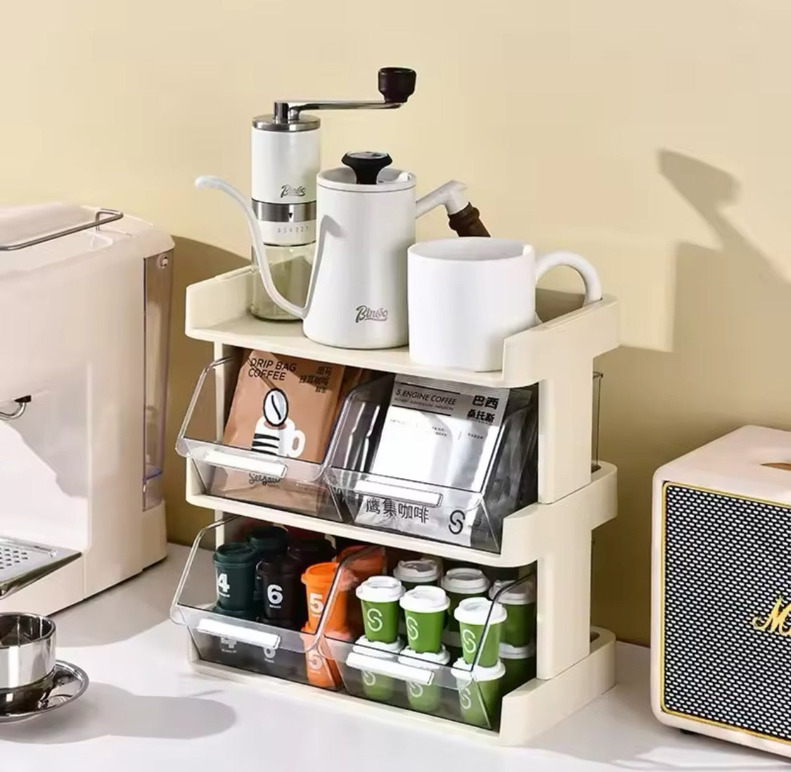 Multi Layer Desktop Rack, Coffee Capsule Organizer, Tea Bag Storage Rack, Durable Plastic Desktop Organizer, Office Desktop Organizer Multi Layer Desktop Rack, Coffee Capsule Organizer, Tea Bag Storage Rack, Durable Plastic Desktop Organizer, Office Desktop Organizer